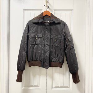 Vintage Knit Accent Bomber Jacket Brown - S